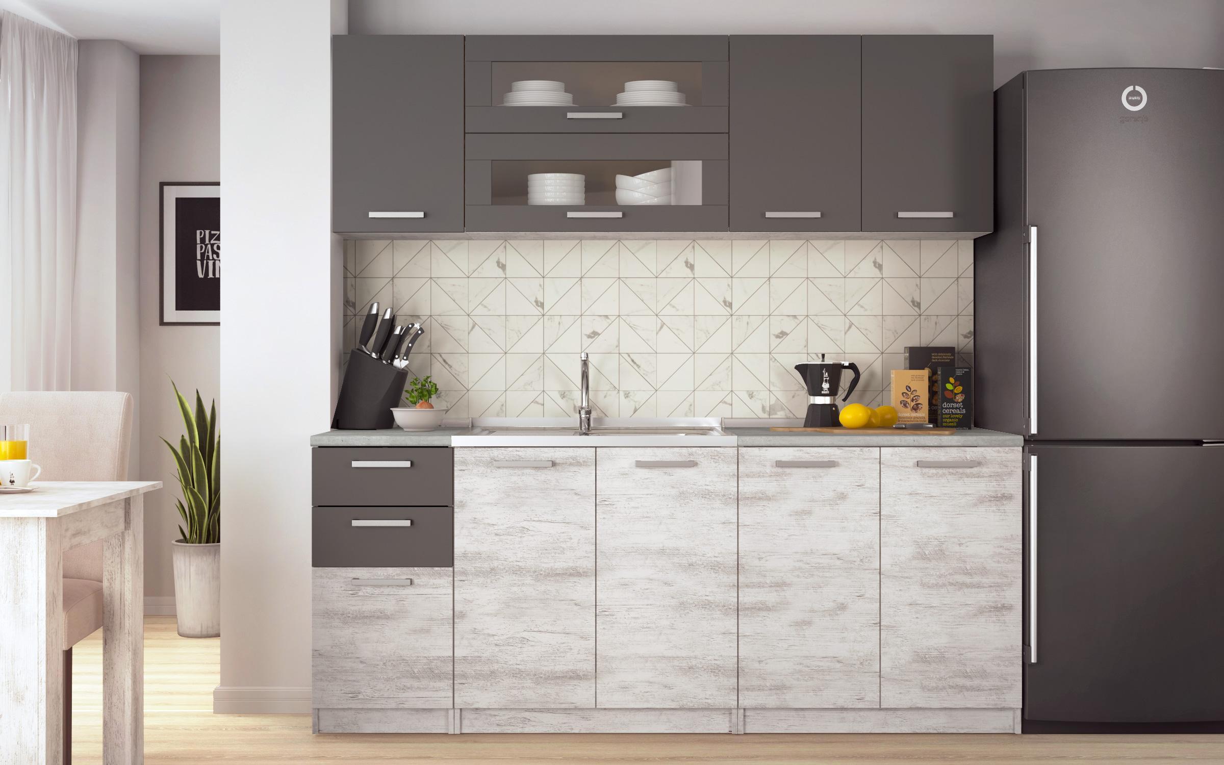 Kitchen with included thermo countertop Darina, Antique oak + anthracite matt  2